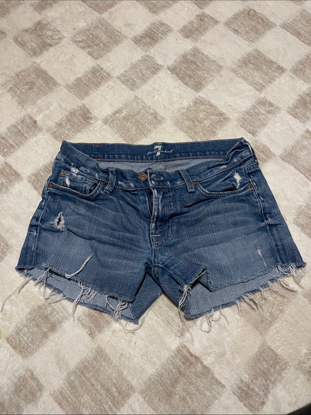 7 For All Mankind Dark Blue Distressed Cutoff Jean Shorts